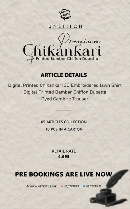 HZ PREMIUM CHIKANKARI WITH PRINTED BAMBER CHIFFON DUPATTA COLLECTION