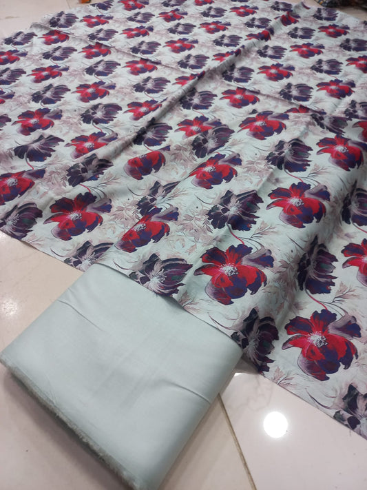 Mix Brand 2 Pcs Printed Suit With Plain Trouser