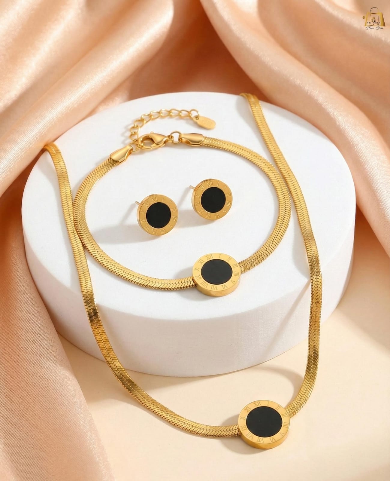 Stainless Steel Bvlgari Locket Set with Bracelet