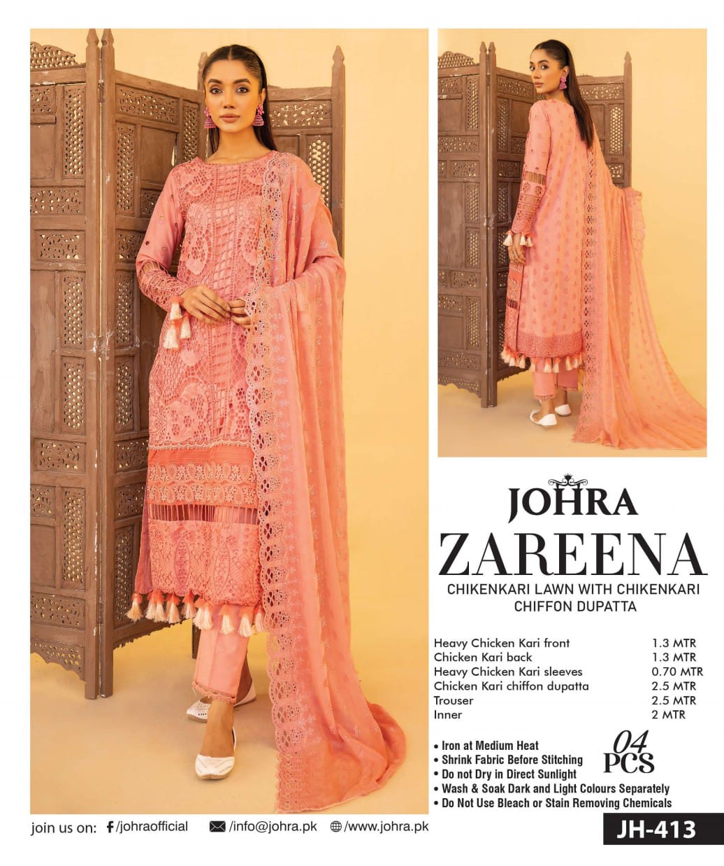 Zareena by Johra Chikan Kari Lawn With Chikan Kari Chiffon Dupatta