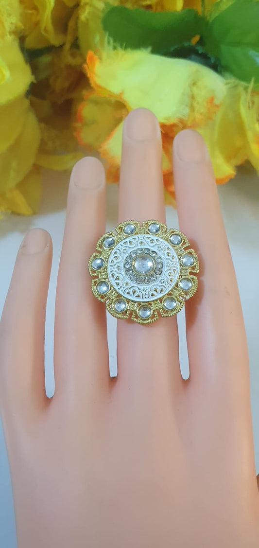 Meena Kundan Adjustable Ring