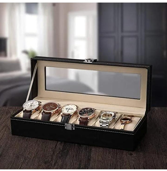 6 Slots Leather Wooden Luxury Watch Box