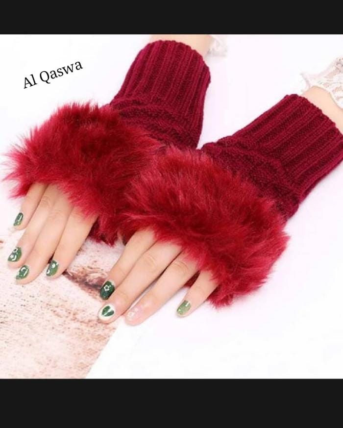Fluffy fur half glove for ladies and girls