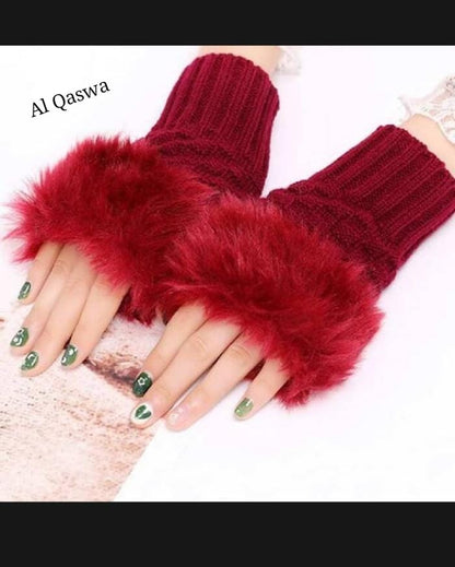 Fluffy fur half glove for ladies and girls