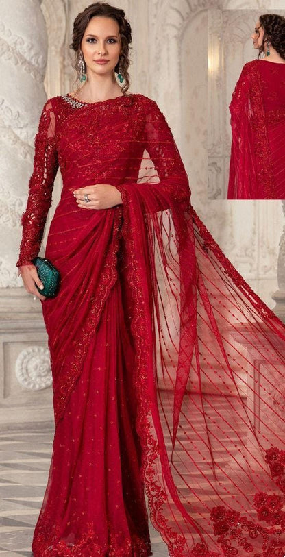 Maria-B Couture Red Saree