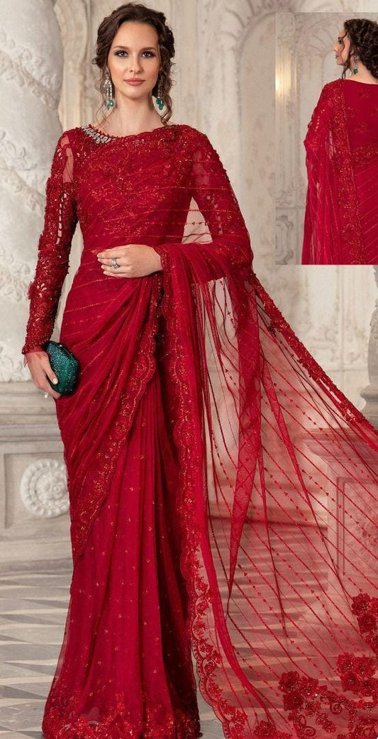 Maria-B Couture Red Saree