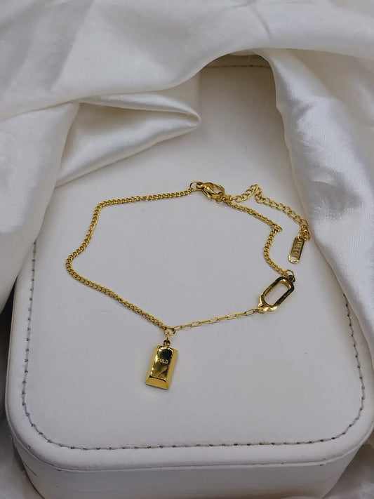 Stainless Steel Small Gold Bar Anklet Female