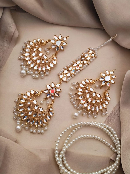 Kundan Earrings with Teeka & Mala