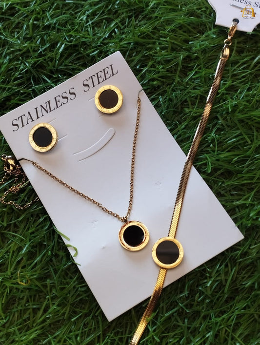 Stainless steel roman numerals bvlgari locket set with snake bracelet