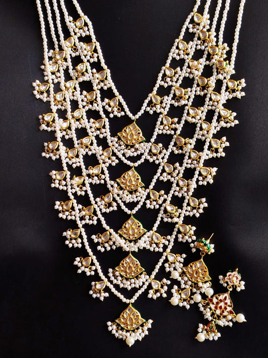 Beautiful 5 Layers Mala With Earings Back work Meena Kari