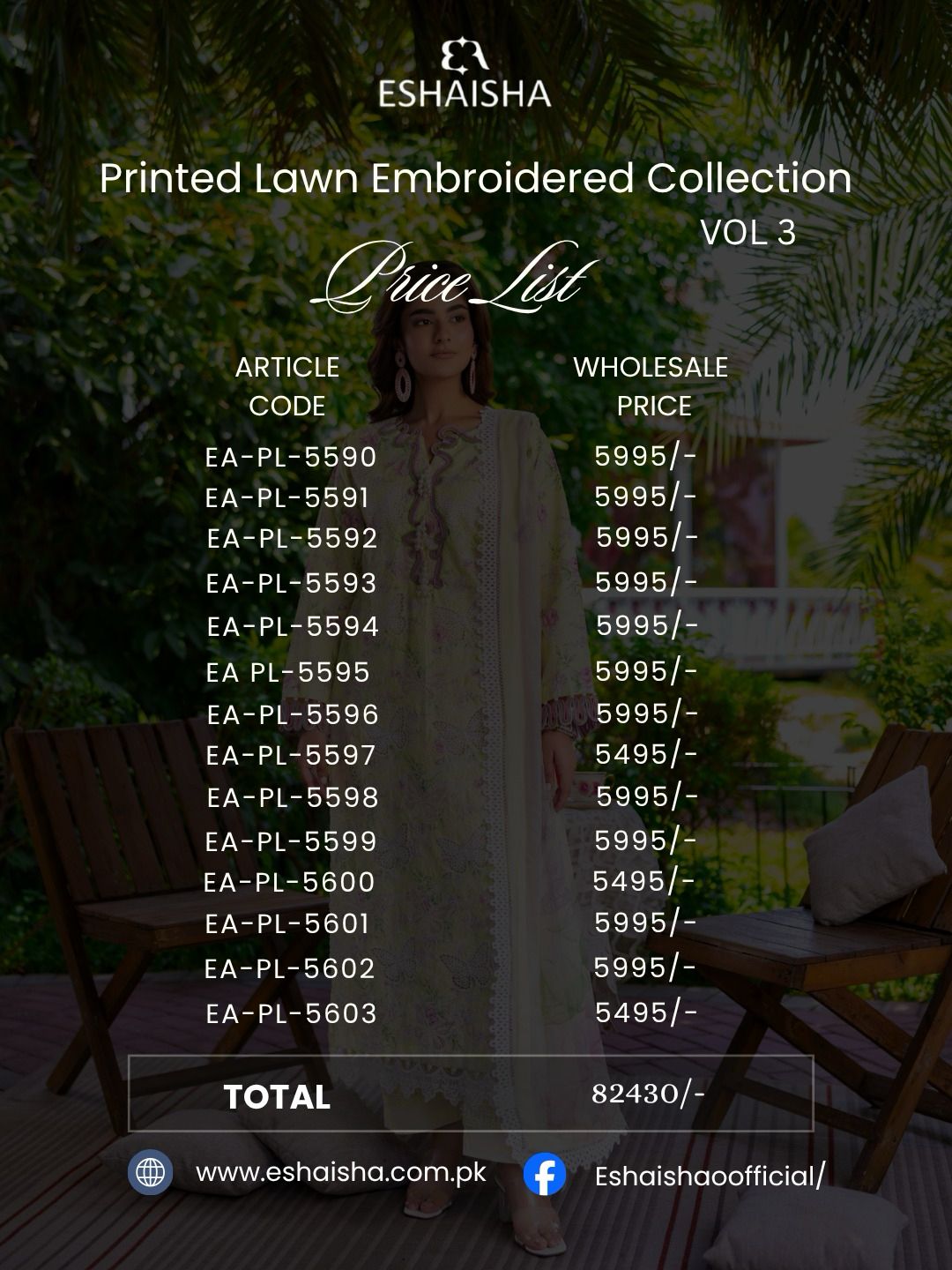 ESHAISHA PRINTED LAWN EMBROIDERED COLLECTION VOL-3