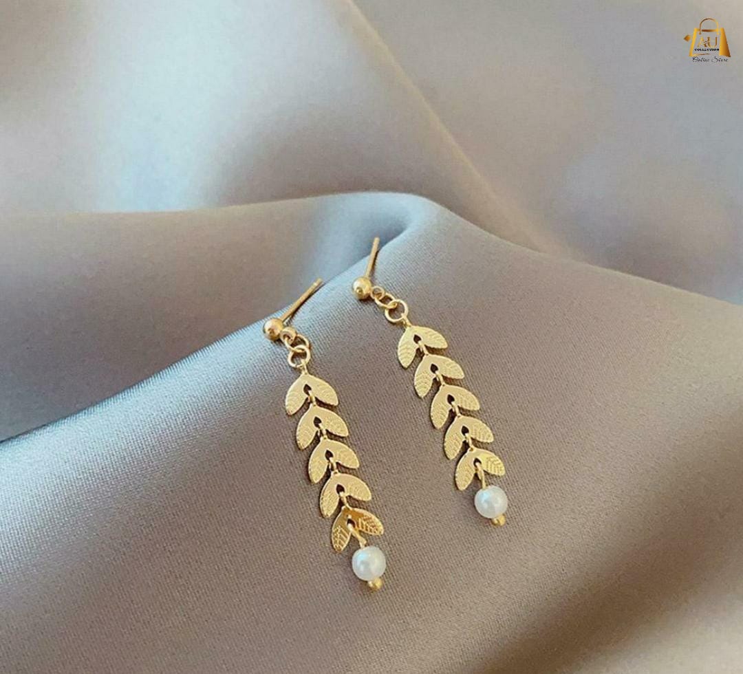 Beautiful Leaf 🌿 Chain With Pearl Necklace Earings Bracelet Set