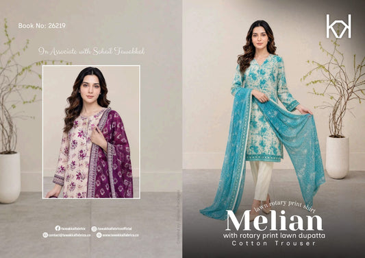 MELIAN Tawakkal Rotary Printed Lawn 3 Pcs Collection 2026