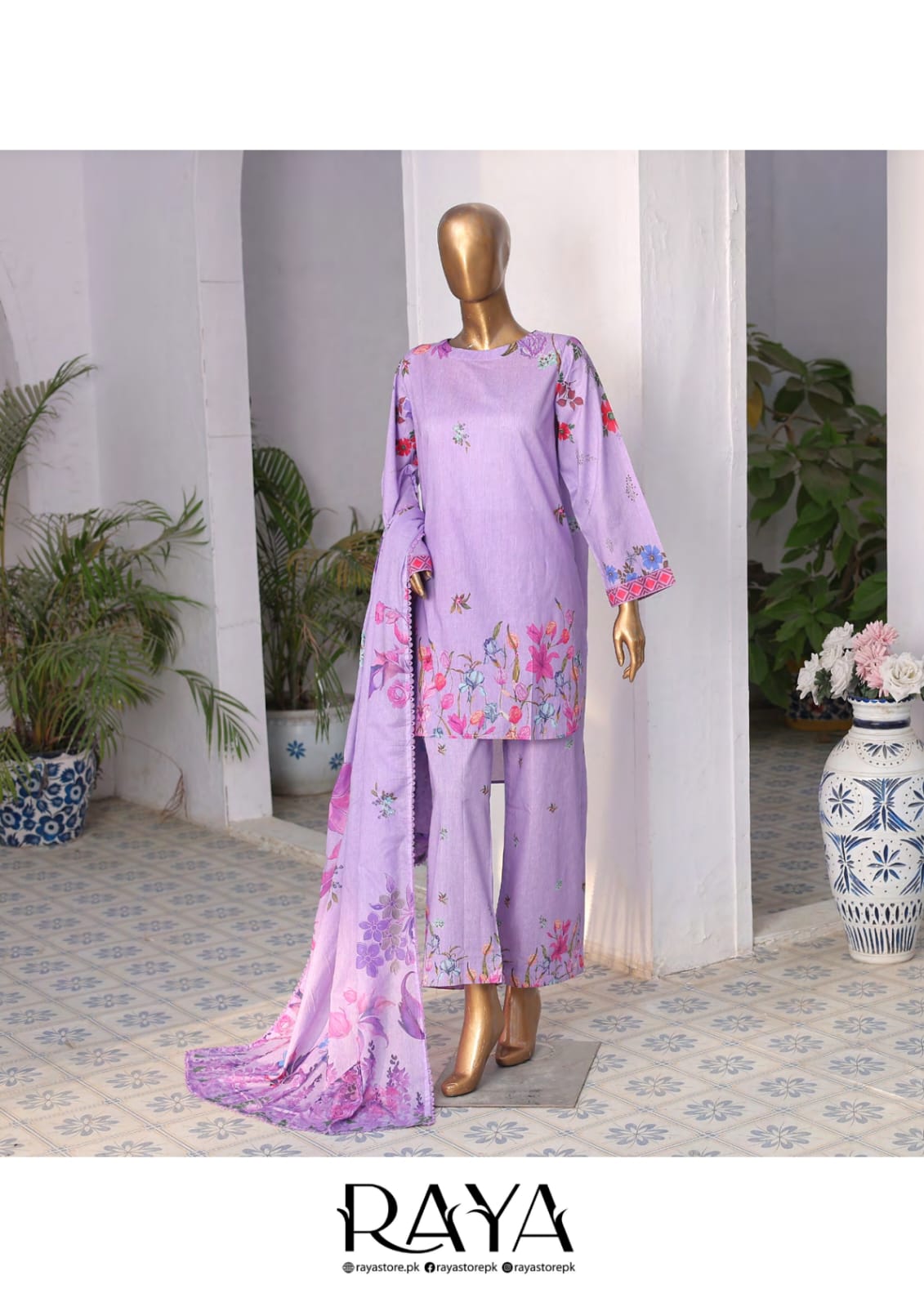 RAYA EXCLUSIVE MID SUMMER EMBROIDERED SLUB COTTON