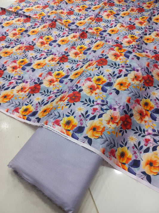 Mix Brand 2 Pcs Printed Suit With Plain Trouser