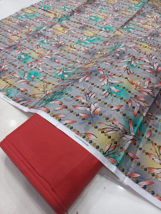 Mix Brand 2 Pcs Printed Suit With Plain Trouser