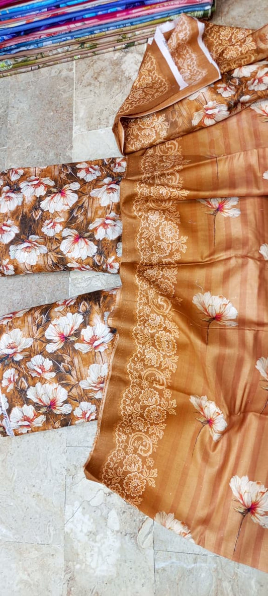 Mix Brand 3 Pcs Digital  Printed Lawn Al-Karam Kasturi