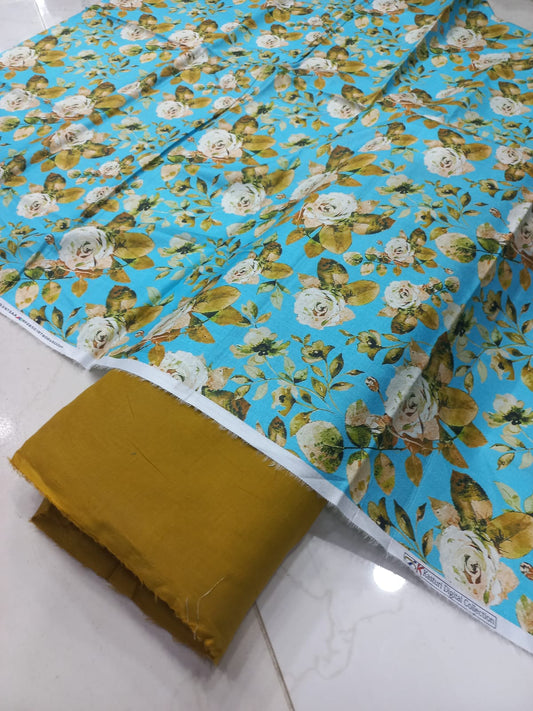 Mix Brand 2 Pcs Printed Suit With Plain Trouser
