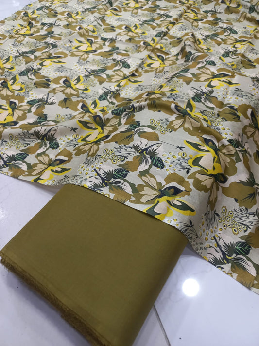 Mix Brand 2 Pcs Printed Suit With Plain Trouser