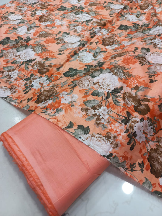 Mix Brand 2 Pcs Printed Suit With Plain Trouser