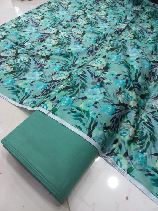 Mix Brand 2 Pcs Printed Suit With Plain Trouser