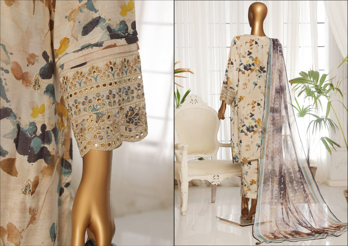 MAJESTIC Embroiderd Silk Festive Lawn