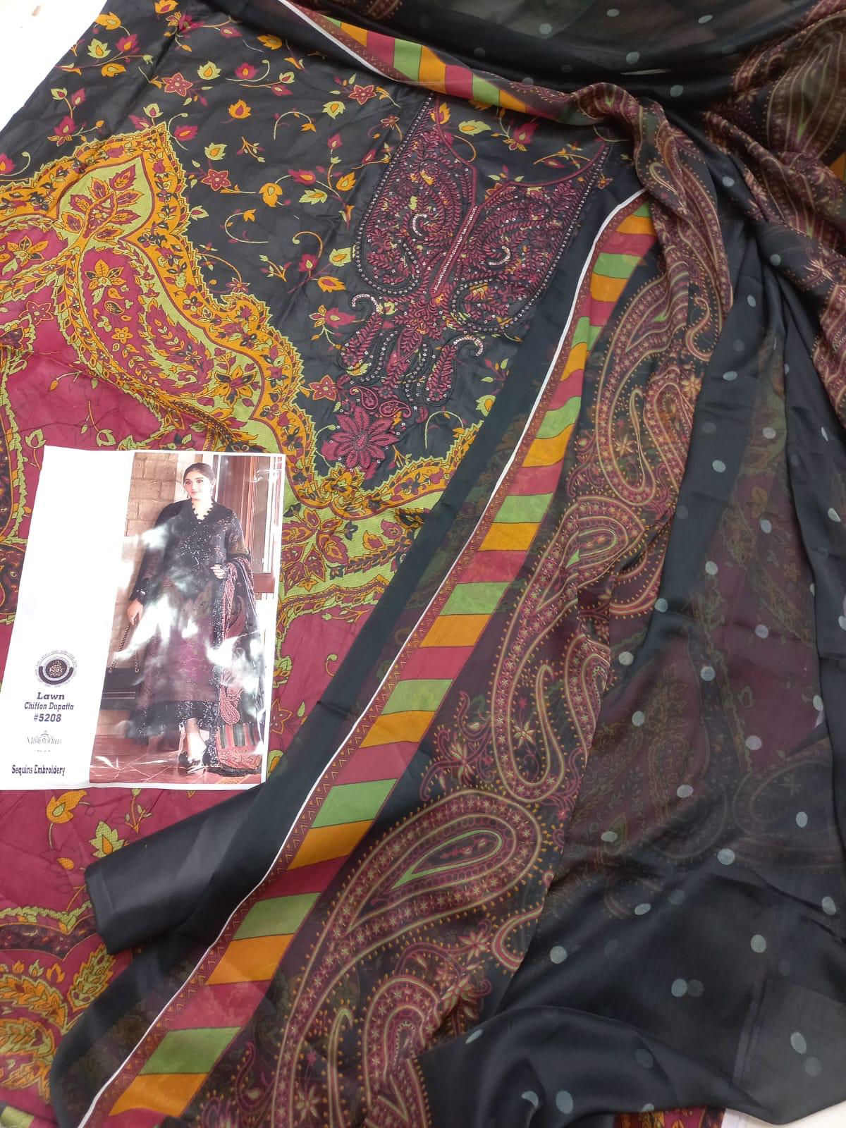 Emb 3 Pcs Suit With Printed