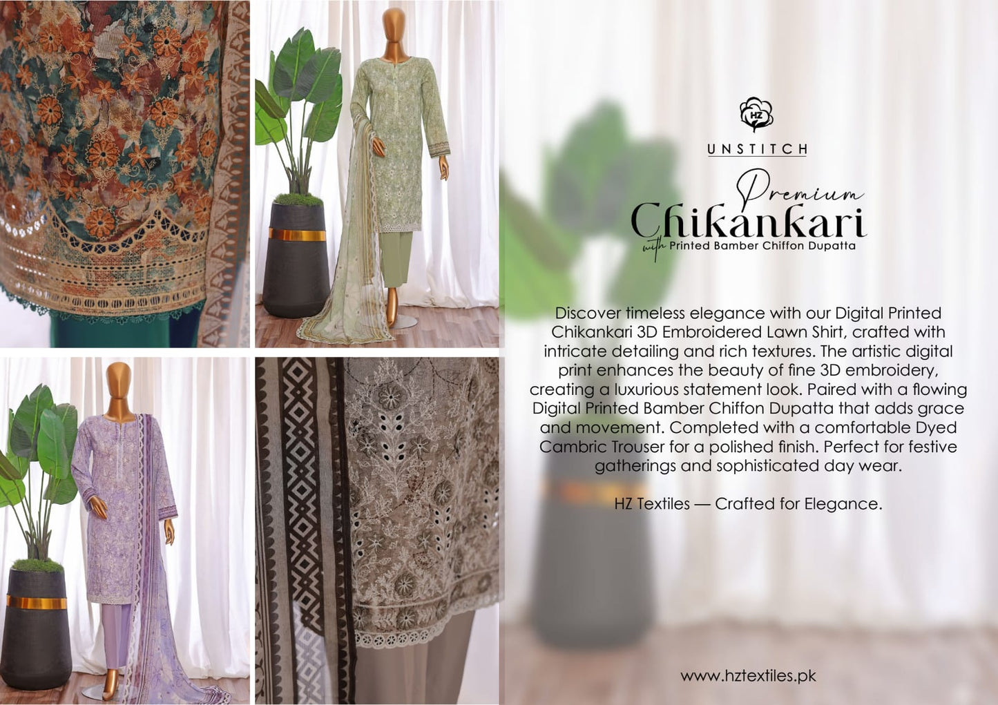 HZ PREMIUM CHIKANKARI WITH PRINTED BAMBER CHIFFON DUPATTA COLLECTION