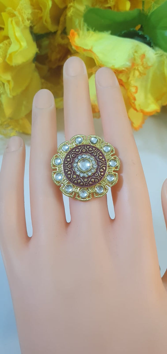 Meena Kundan Adjustable Ring