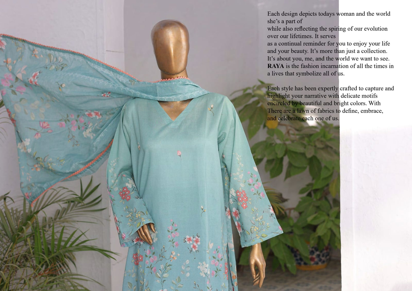 RAYA EXCLUSIVE MID SUMMER EMBROIDERED SLUB COTTON