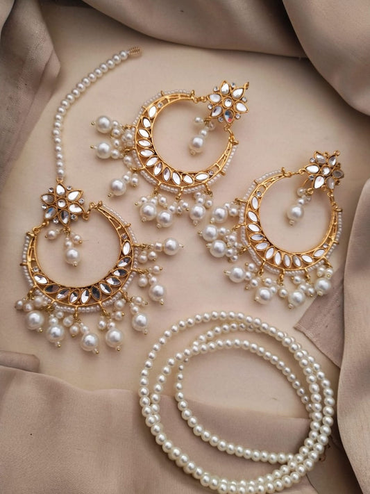 Kundan Earrings with Teeka & Mala