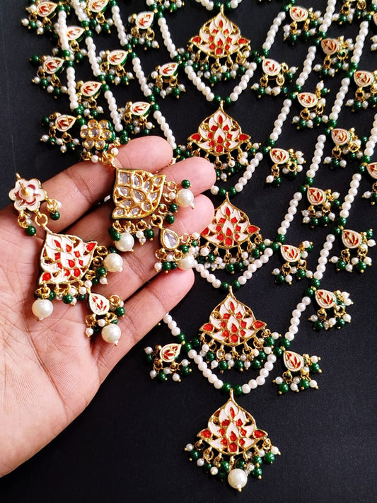 Beautiful 5 Layers Mala With Earings Back work Meena Kari