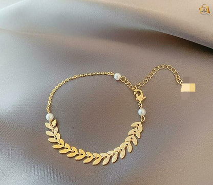 Beautiful Leaf 🌿 Chain With Pearl Necklace Earings Bracelet Set
