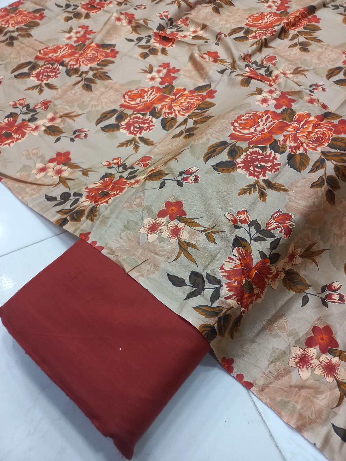Mix Brand 2 Pcs Printed Suit With Plain Trouser