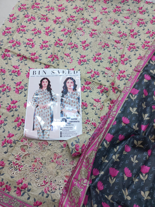 Bin Saeed Replica Embroidered 3 Pcs Suit