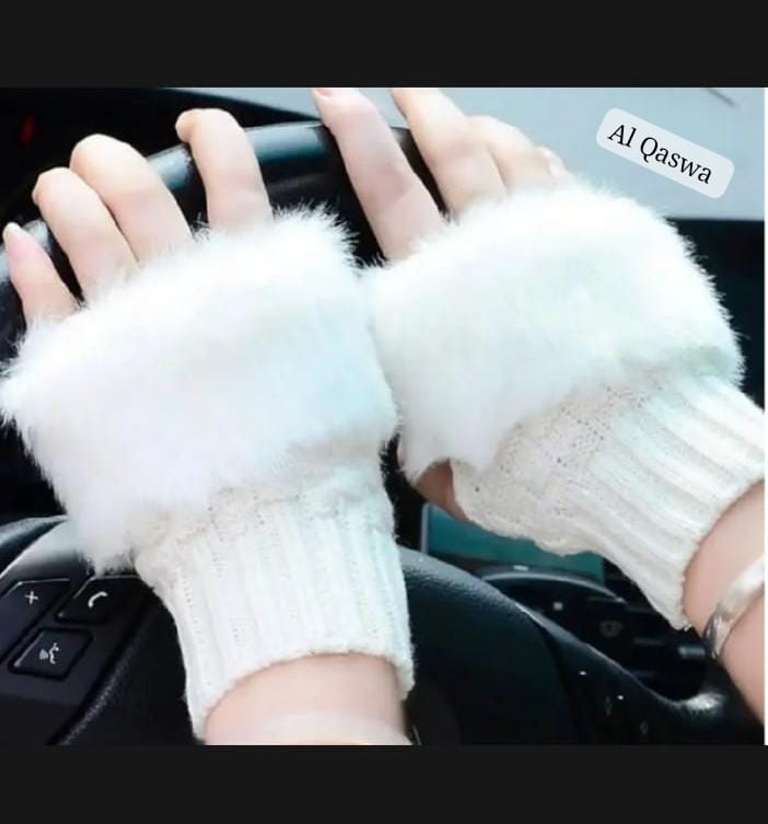 Fluffy fur half glove for ladies and girls