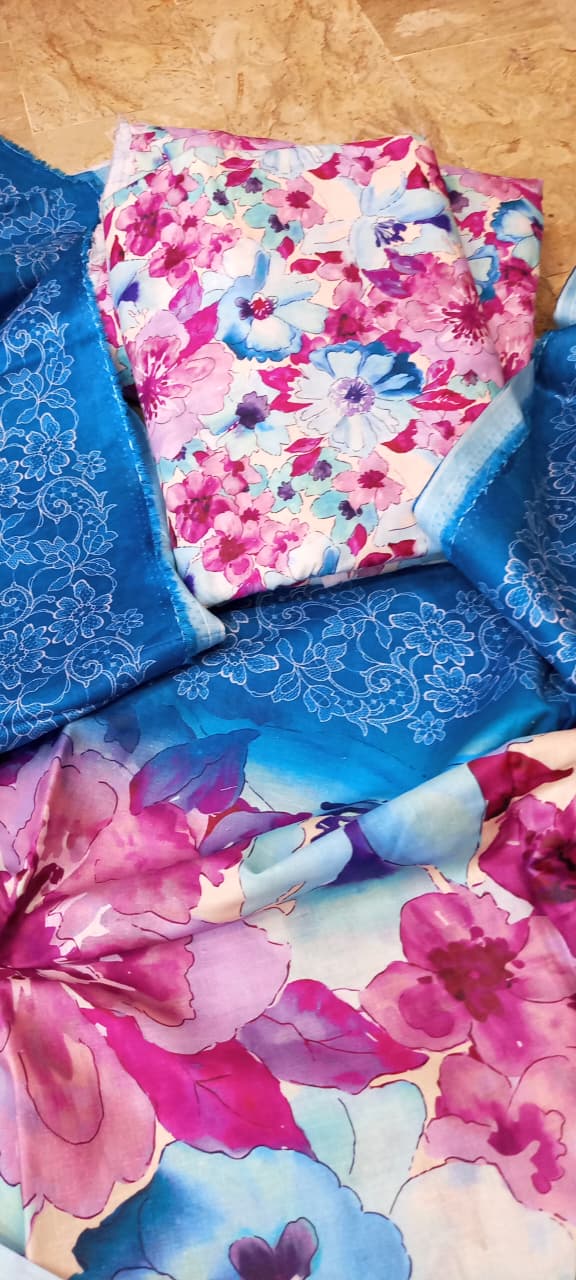Mix Brand 3 Pcs Digital  Printed Lawn Al-Karam Kasturi