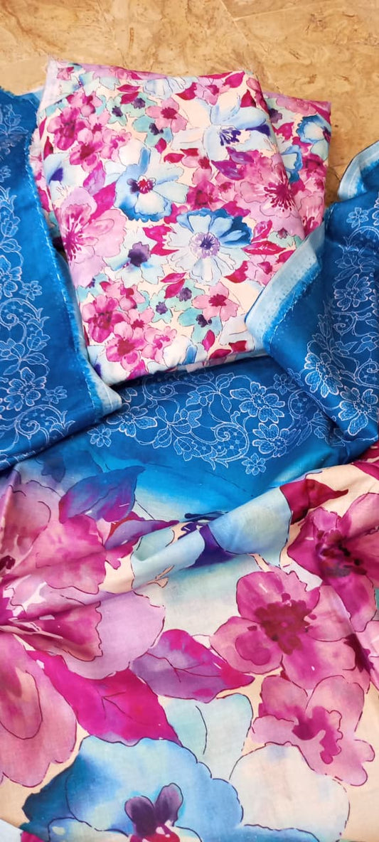 Mix Brand 3 Pcs Digital  Printed Lawn Al-Karam Kasturi