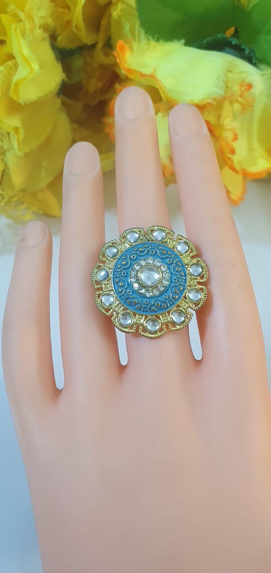Meena Kundan Adjustable Ring