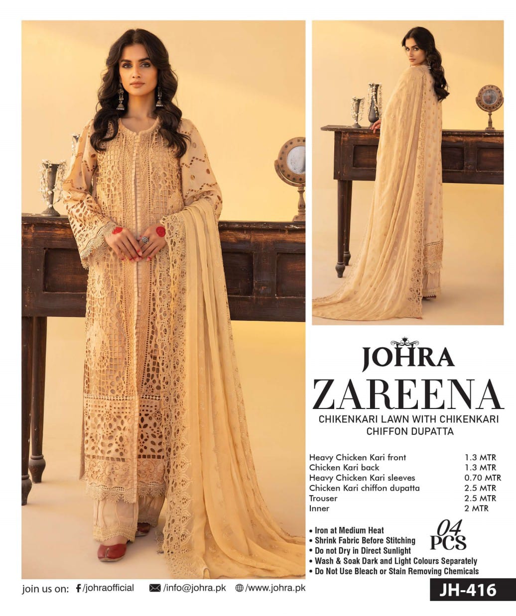 Zareena by Johra Chikan Kari Lawn With Chikan Kari Chiffon Dupatta