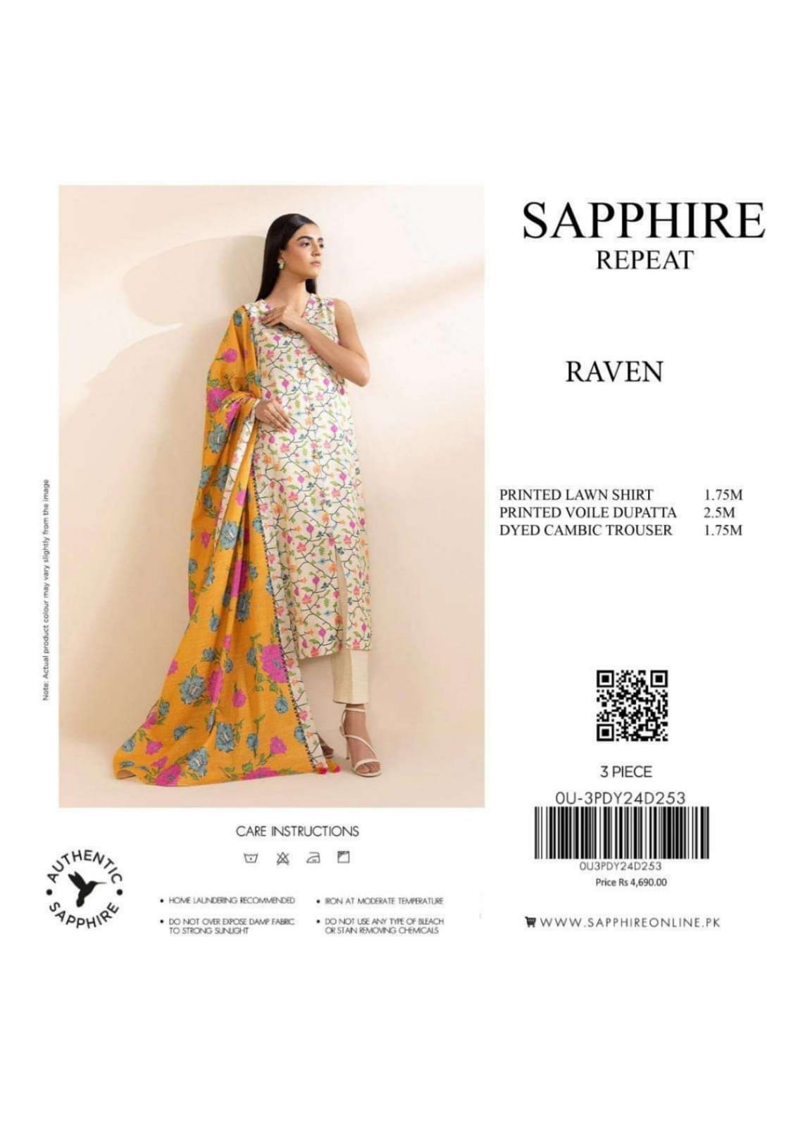 SAPPHIRE 3 PCS PRINTED LAWN