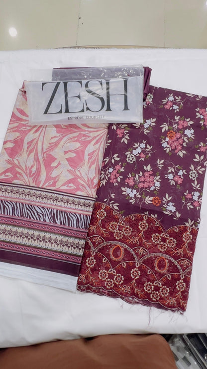 ZESH PREMIUM 3 PIECE Embroidered Eid Exclusive Lawn