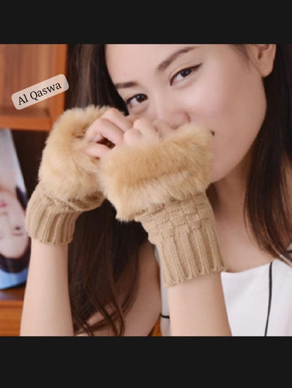 Fluffy fur half glove for ladies and girls