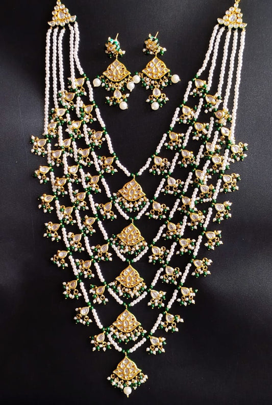 Beautiful 5 Layers Mala With Earings Back work Meena Kari