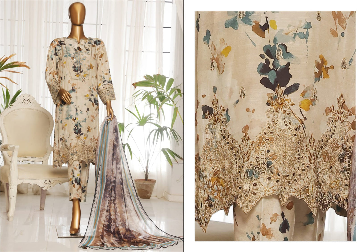 MAJESTIC Embroiderd Silk Festive Lawn