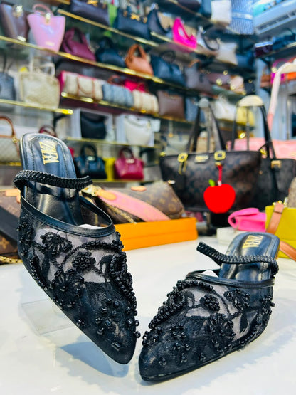 ZARA EMBROIDERY SLINGBACK HEELS