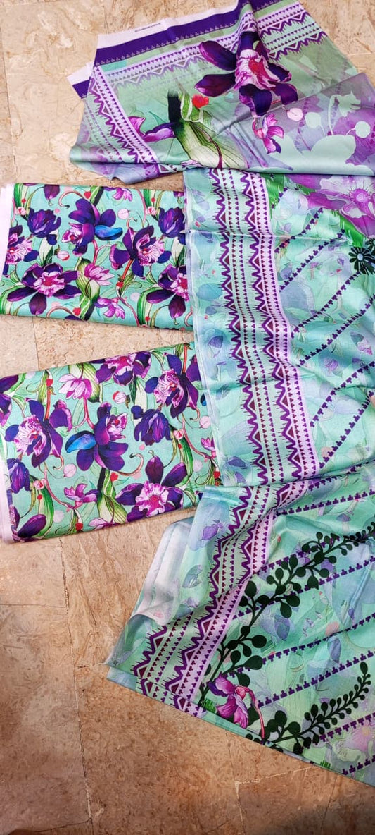 Mix Brand 3 Pcs Digital  Printed Lawn Al-Karam Kasturi