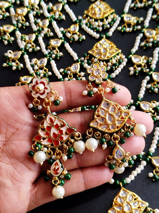 Beautiful 5 Layers Mala With Earings Back work Meena Kari