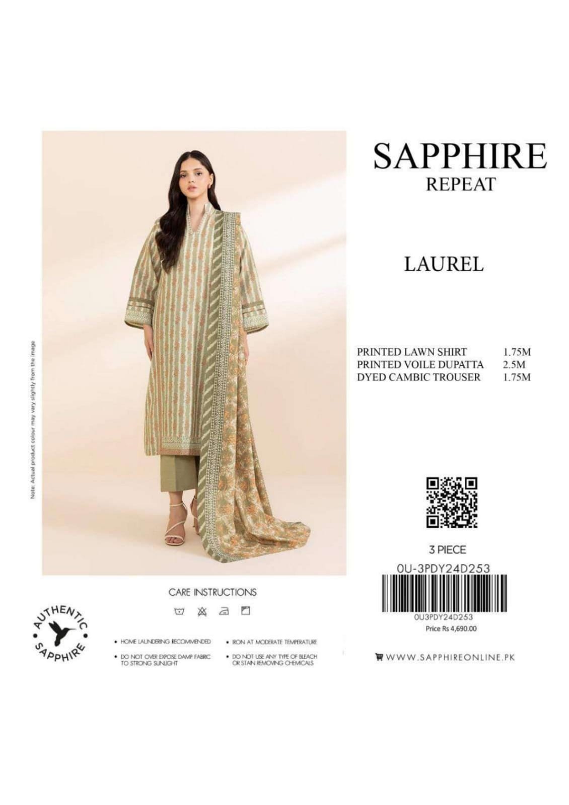 SAPPHIRE 3 PCS PRINTED LAWN