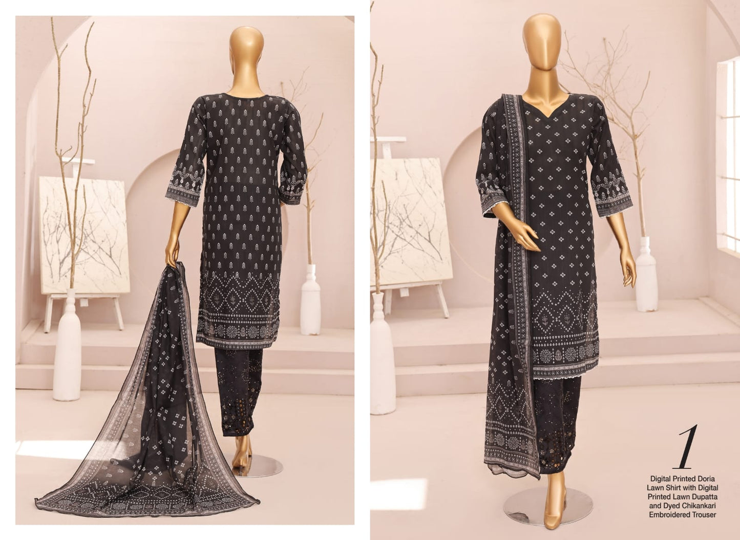 Forever Black Series Digital Printed Doria Lawn